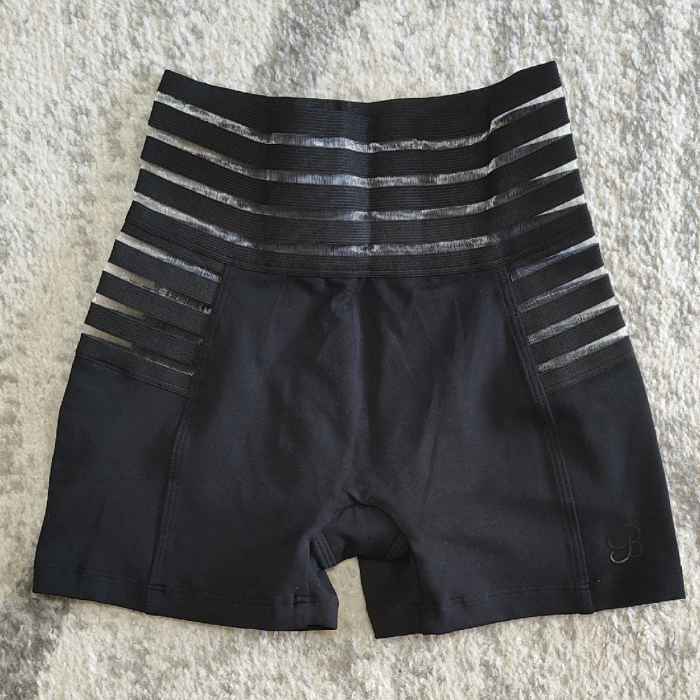 Bombshell Sportswear Black Bike Shorts with Metallic Stripes